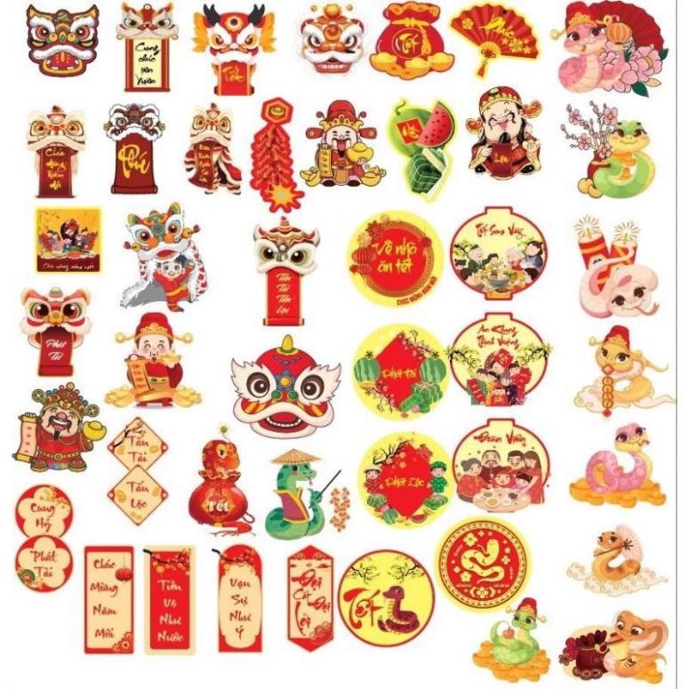 Sỉ set 100 tag giấy in 2 mặt có dây treo trang trí Tết, làm set trang trí Tết, tag treo cây đào, tre