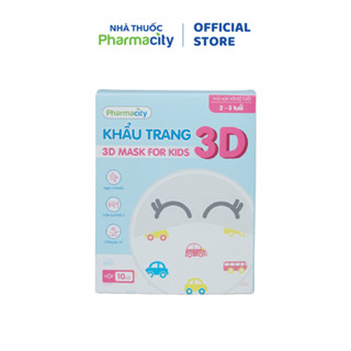 Khẩu trang Pharmacity 3 lớp cho trẻ 2-5 tuổi 3D Mask For Kids (Hộp 10 cái)