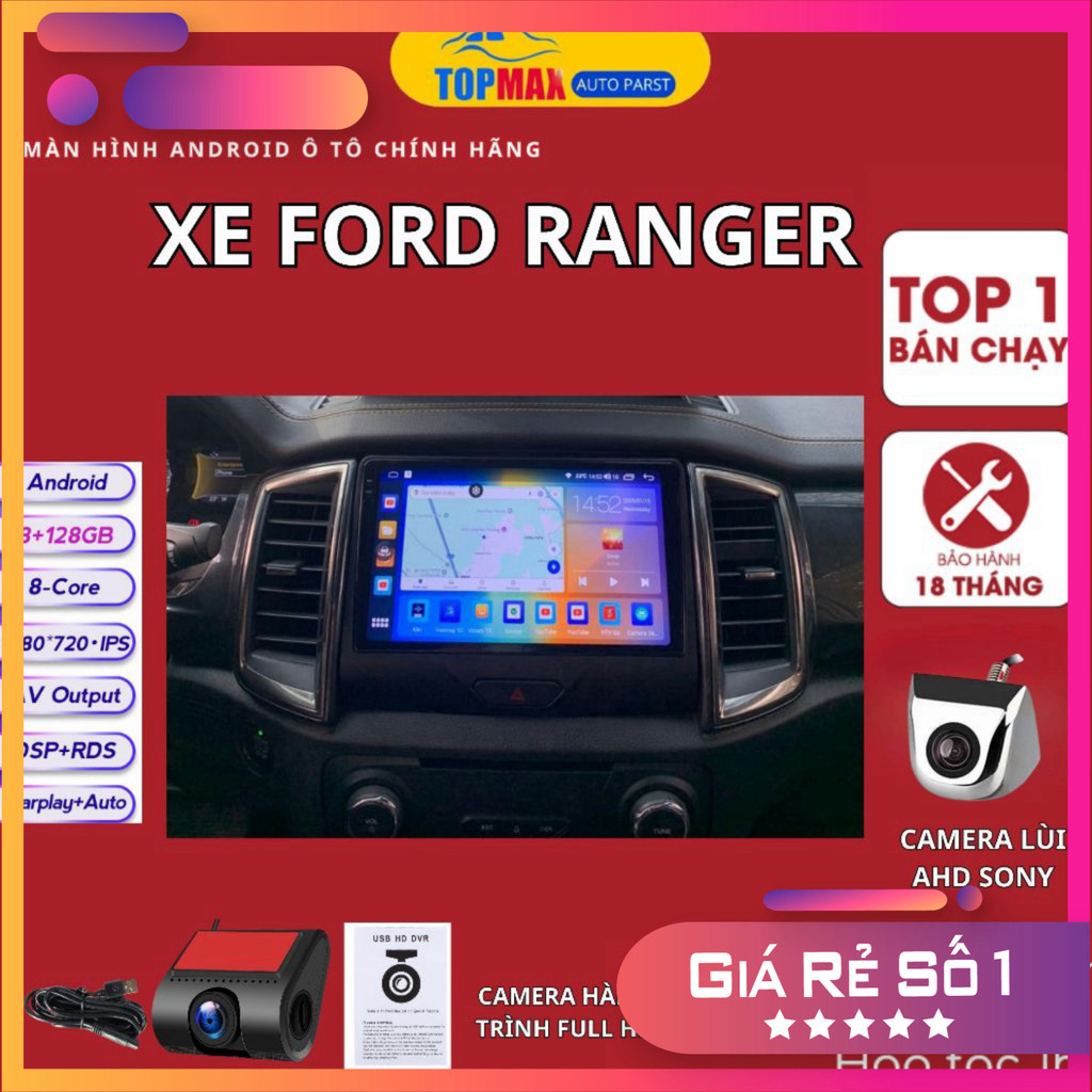 Màn Hình 9 inch Android Ô Tô FORD RANGER, chính hãng, điều khiển bằng giọng nói, chia đôi màn hình v