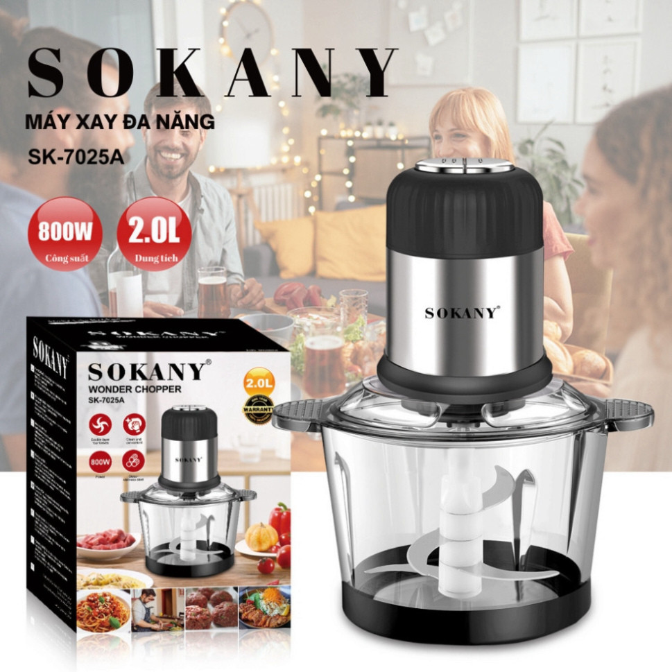Máy xay thịt đa năng SOKANY SK7025A cối 2L Thủy Tinh công suất mạnh mẽ an toàn bền bỉ