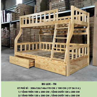 Giường Tầng Gỗ JOY 3 Tầng - Kích Thước 1m/1m2/1m4 - Chất Liệu Gỗ Cao Cấp