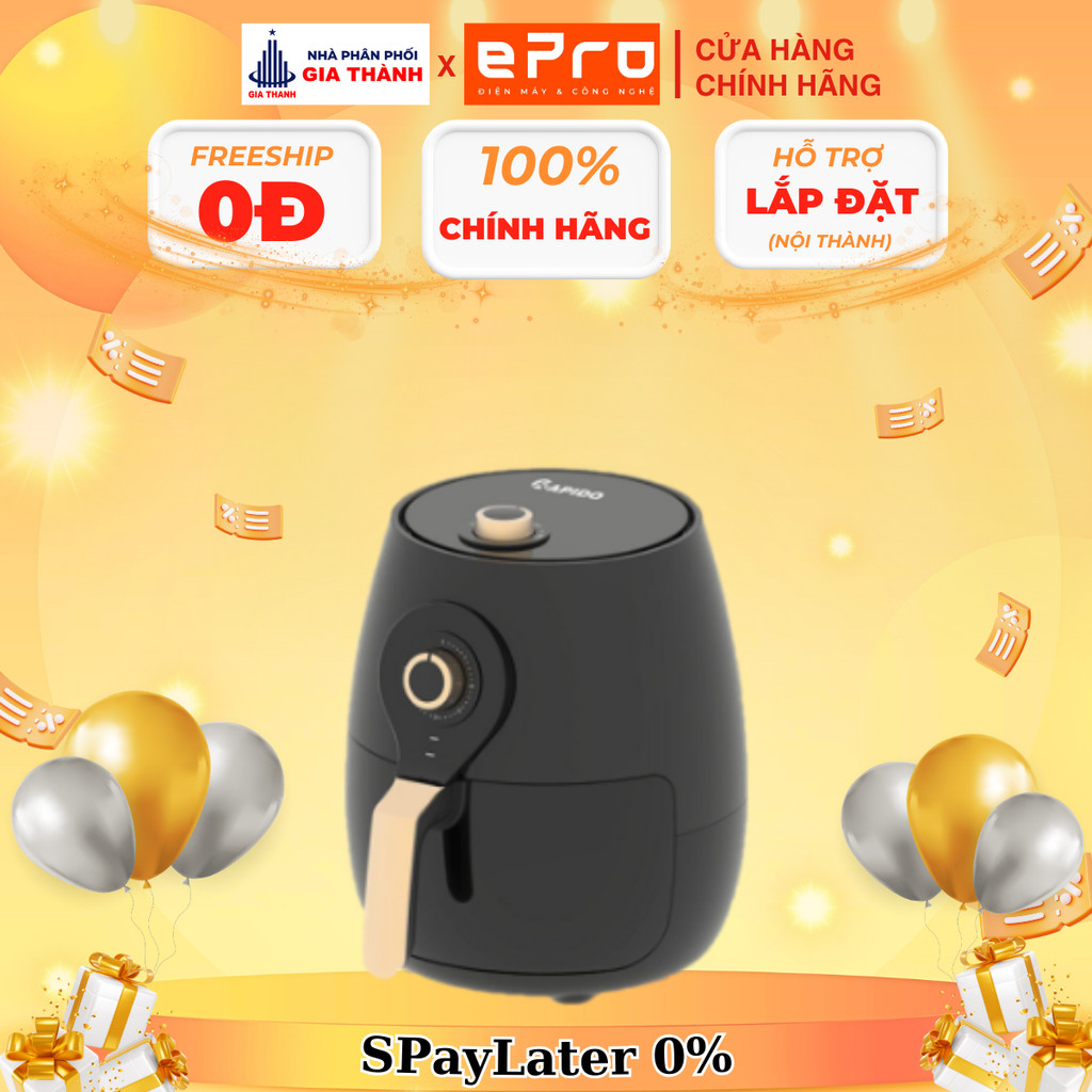 Nồi Chiên Không Dầu Rapido RAF5.0M3, 5L, Đen - Vàng, Kích Thước 365x330x330mm