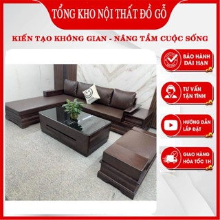 Bộ bàn ghế phòng khách gỗ sồi nga kiểu dáng góc L chân pháo thiết kế mới nhất 2025- giá tại xưởng
