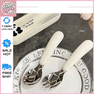  Sét thìa dĩa cho bé ăn dặm làm bằng chất liệu inox 304 an toàn tiện lợi. Kèm hộp đựng xịn xò. Tis 