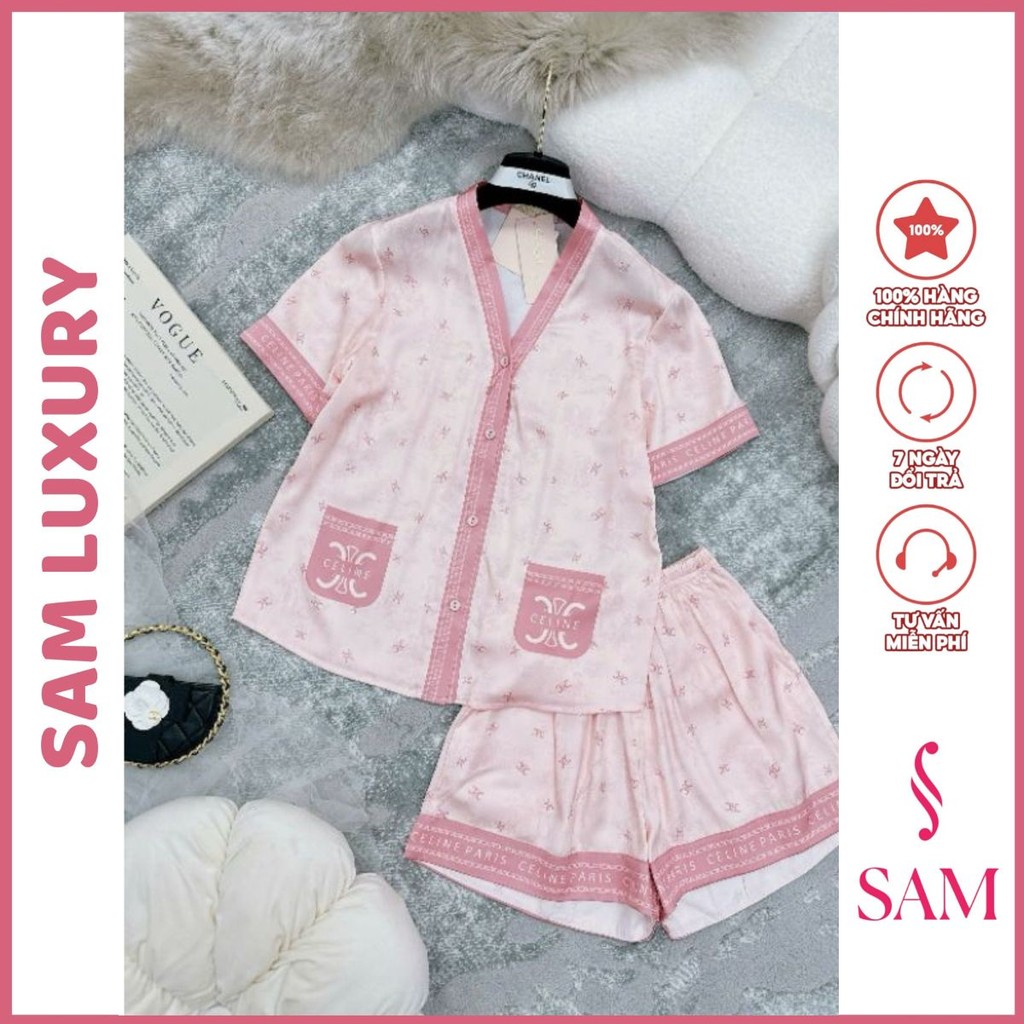 Bộ lụa mặc nhà Sam luxury, bộ mặc nhà quần đùi ,tay ngắn cao cấp