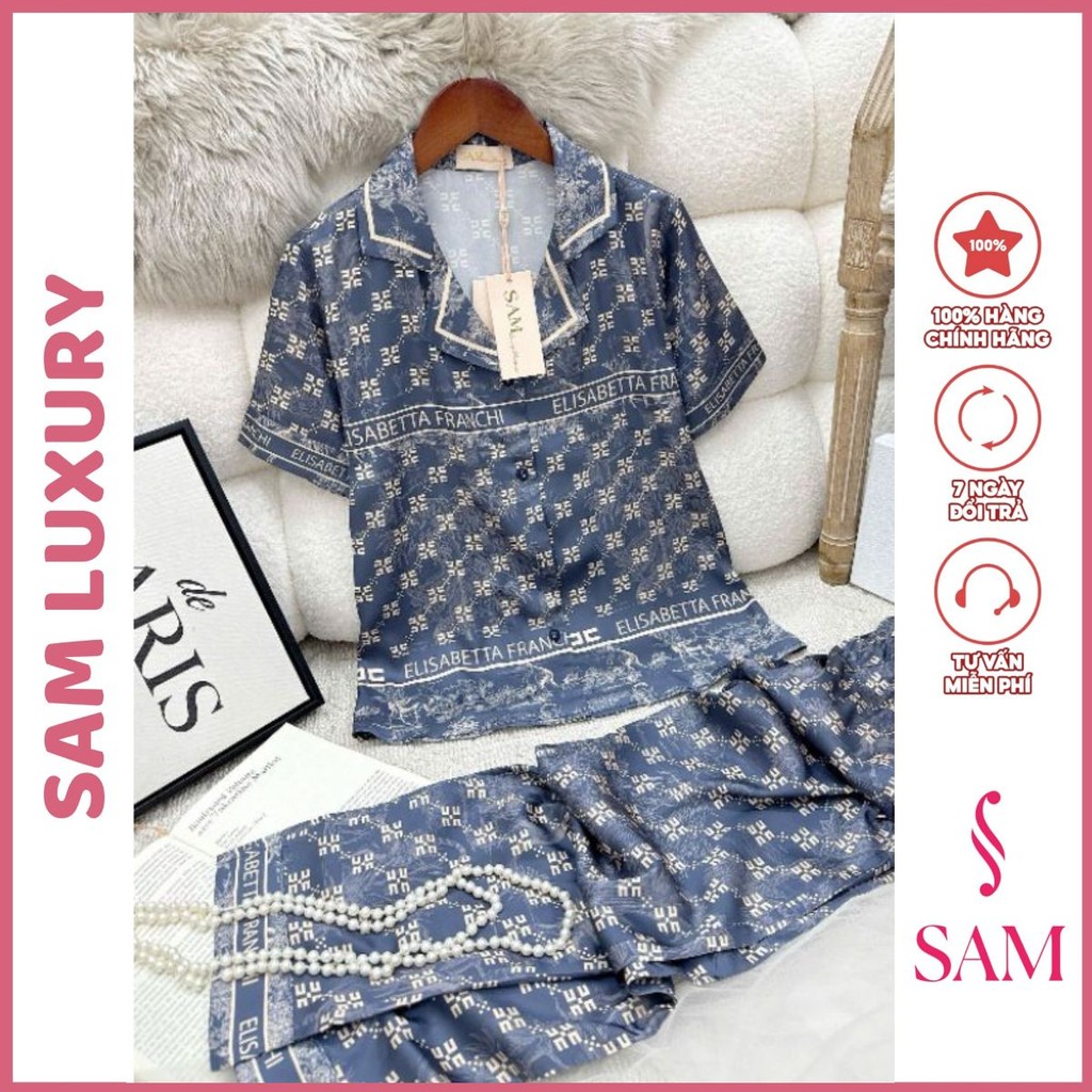 Bộ mặc nhà lụa Sam Luxury, pijama lụa ngắn tay quần dài