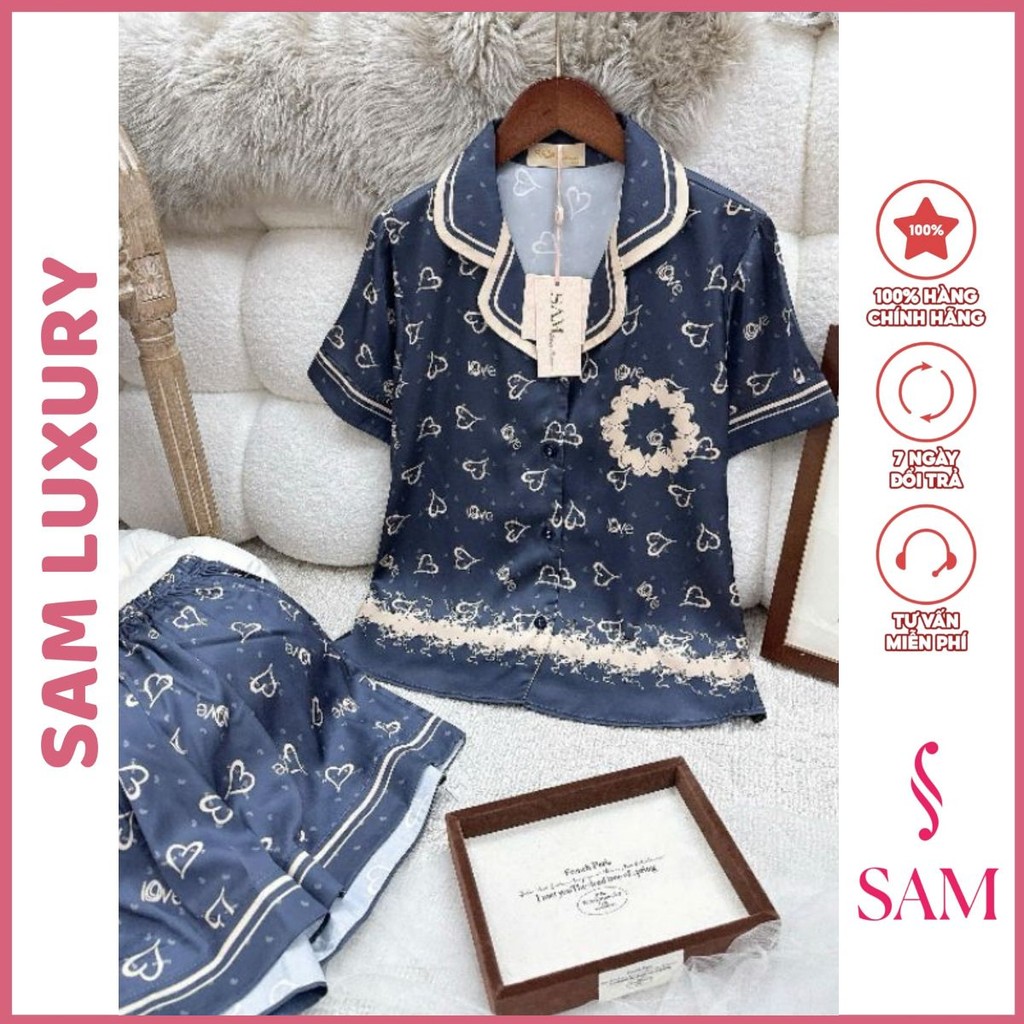 Bộ pijama lụa Sam luxury , bộ mặc nhà đùi cộc lụa mát