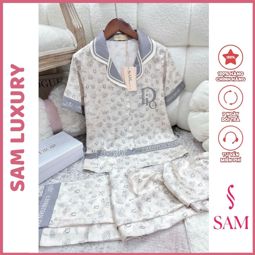 Bộ mặc nhà lụa Sam luxury, pijama lụa tay ngắn quần dài