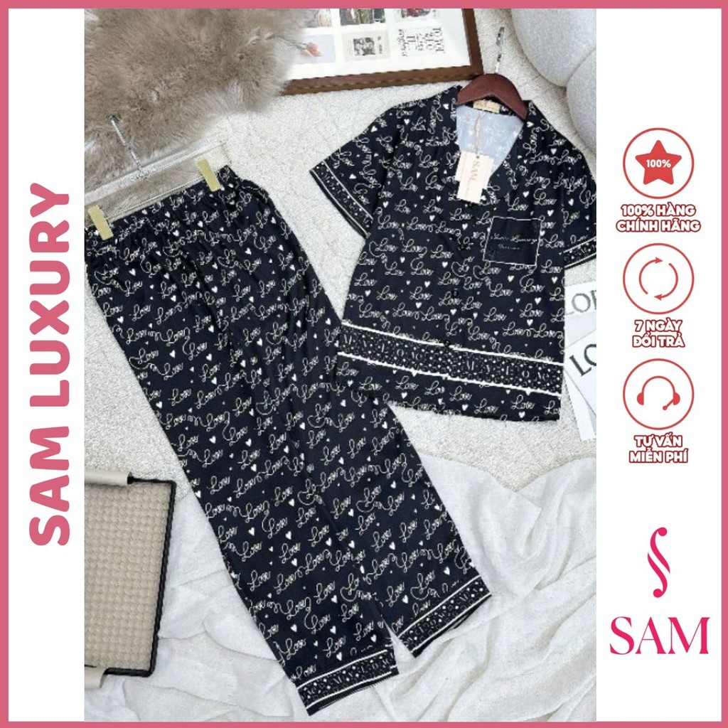 Bộ mặc nhà lụa Sam Luxury, pijama lụa tay ngắn cao cấp
