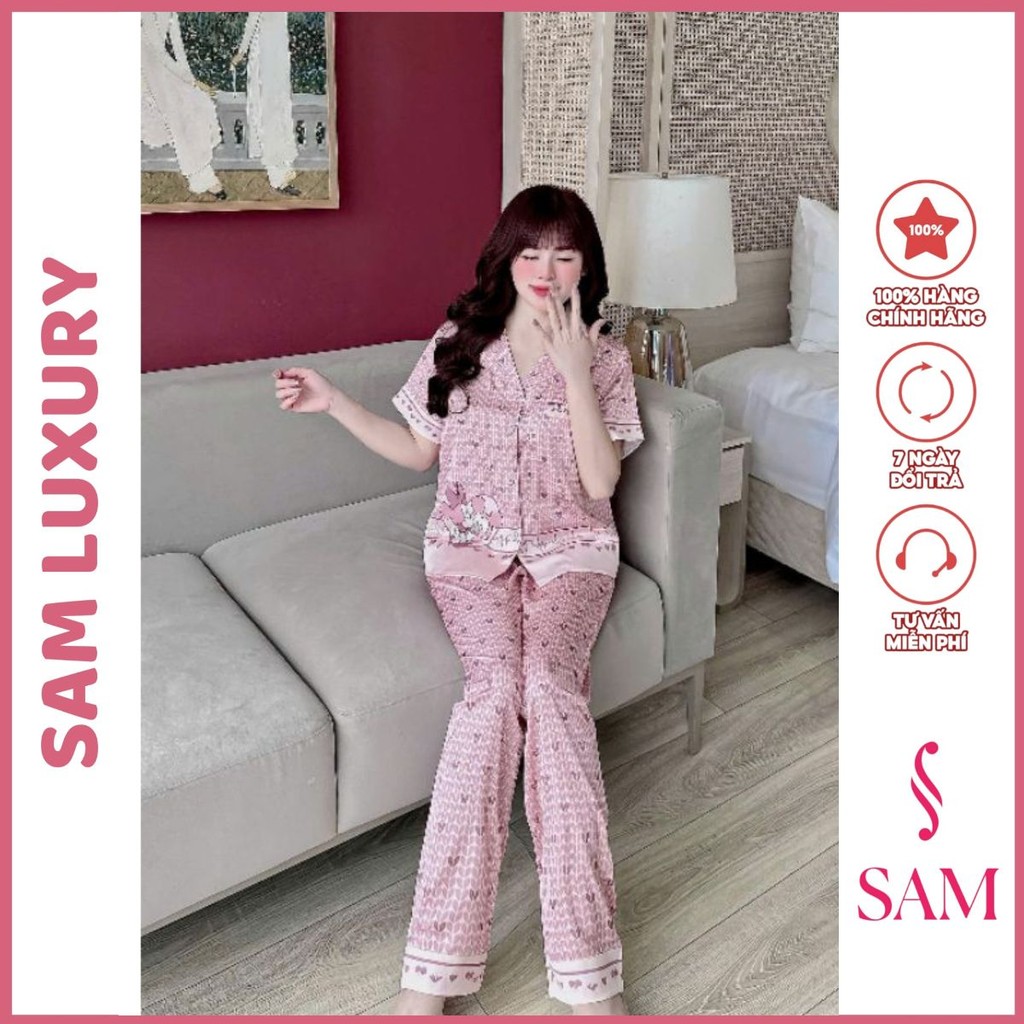 Bộ mặc nhà lụa Sam Luxury, pijama lụa tay ngắn quần dài