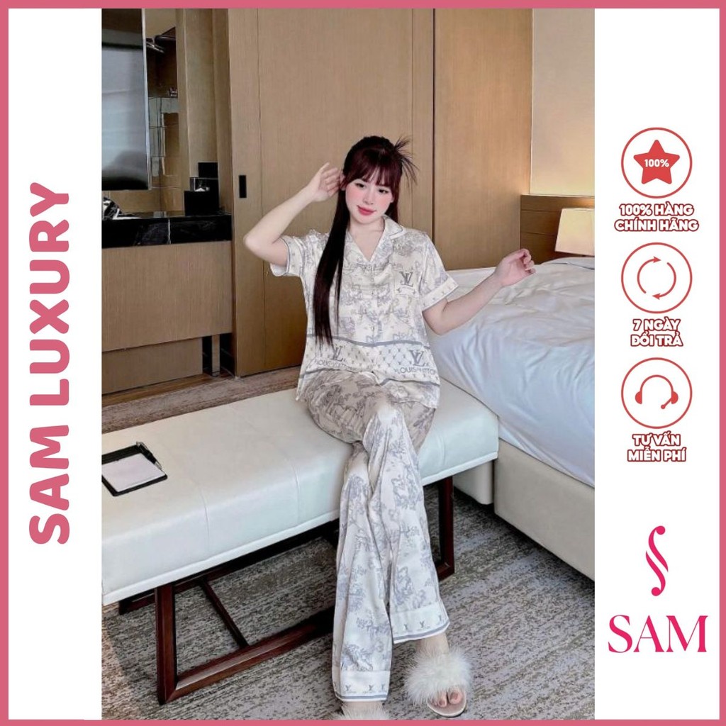 Bộ mặc nhà lụa Sam Luxury, pijama lụa tay ngắn quần dài