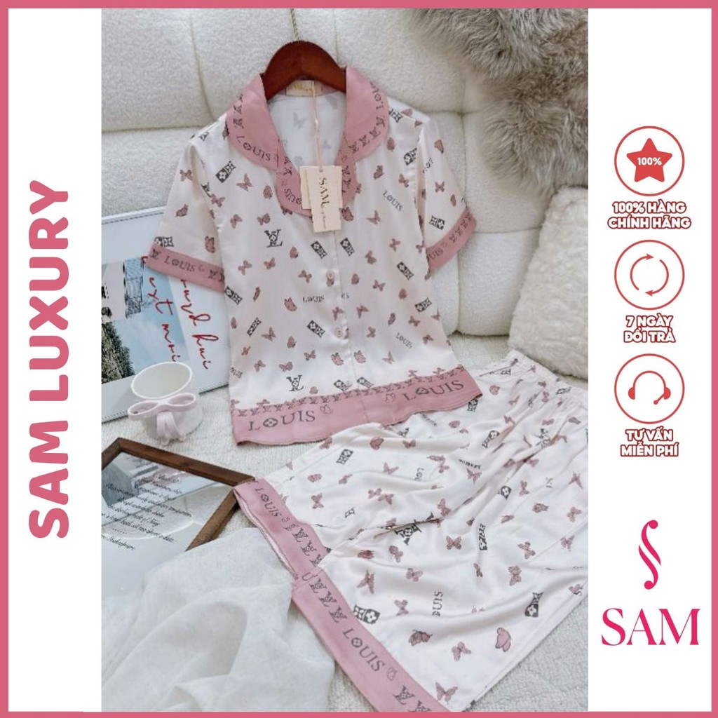 Bộ mặc nhà lụa Sam luxury, pijama lụa tay ngắn quần lửng