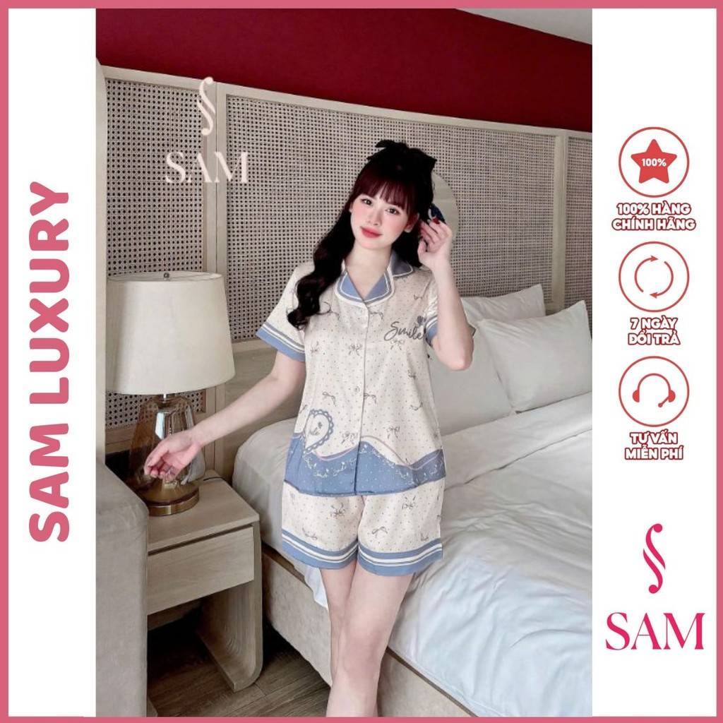 Bộ lụa mặc nhà Sam luxury , bộ pijama cộc đùi cao cấp