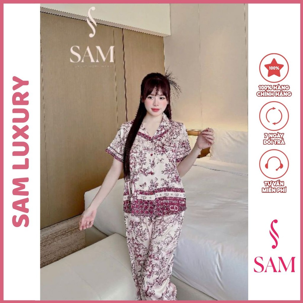 Bộ mặc nhà lụa Sam Luxury, pijama lụa tay ngắn quần dài