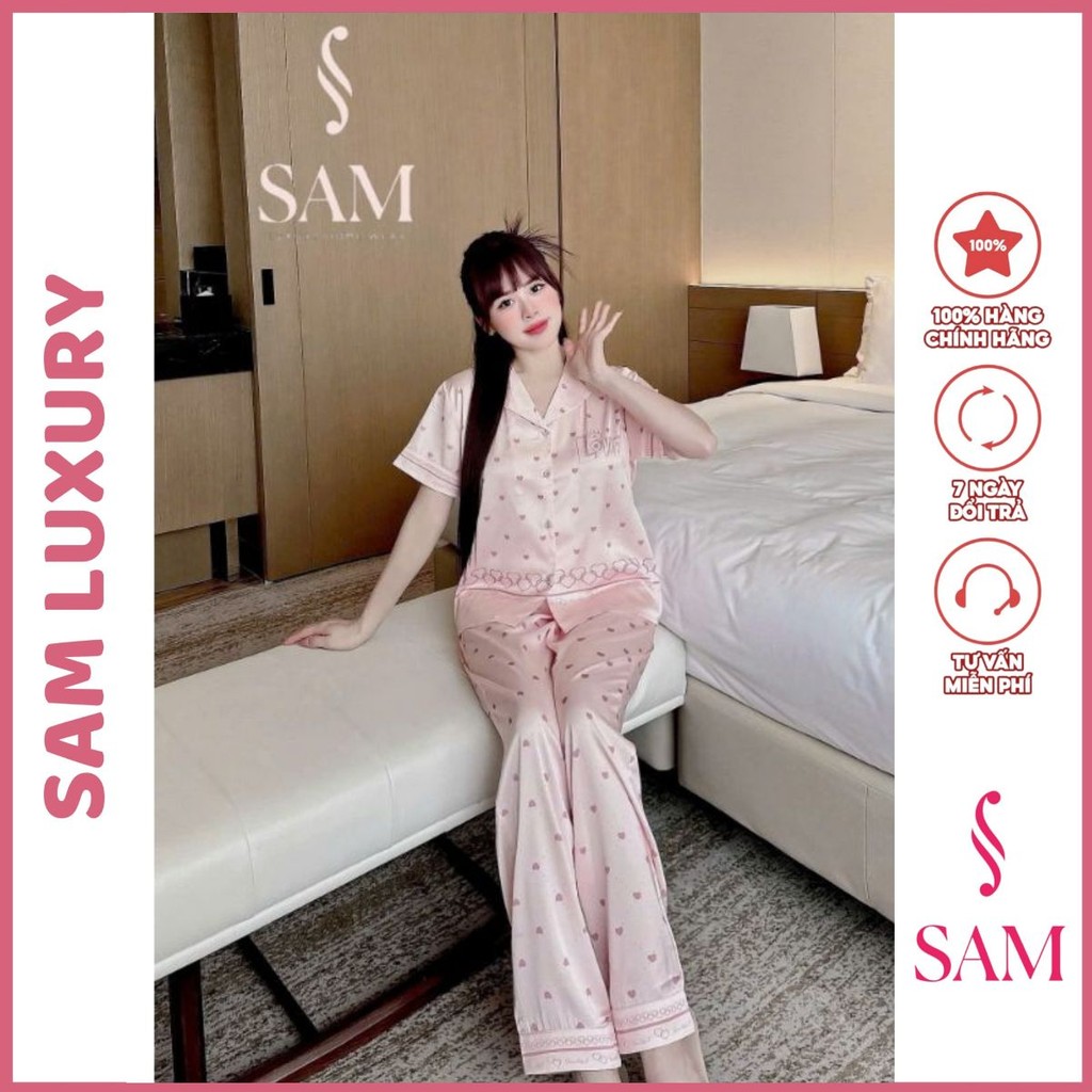Bộ mặc nhà lụa Sam luxury, pijama lụa tay ngắn quần dài