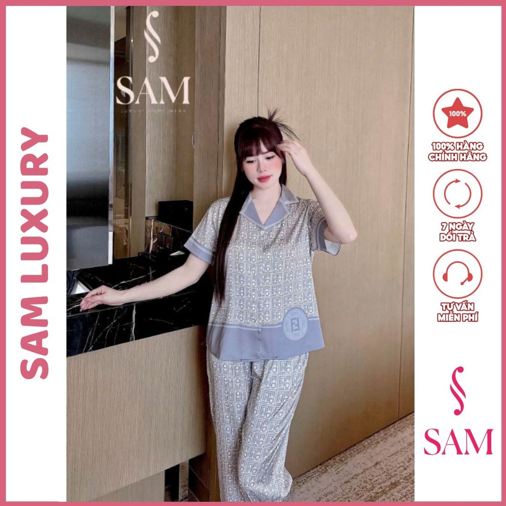 Bộ mặc nhà lụa Sam luxury, pijama lụa tay ngắn quần dài