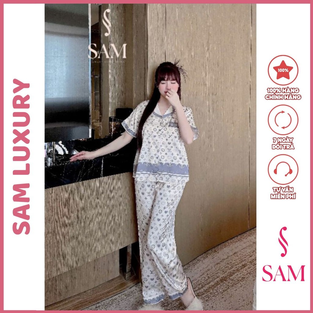 Bộ mặc nhà lụa Sam luxury, pijama lụa tay ngắn quần dài