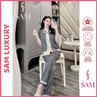 Bộ mặc nhà lụa Sam luxury, pijama tay ngắn quần dài lụa mịn