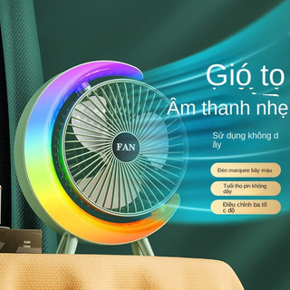 Quạt tích điện mini quat để văn phòng tích hợp đèn ngủ mặt trăng 7 màu làm mát với 3 tốc độ gió êm ái,điều hòa không khí