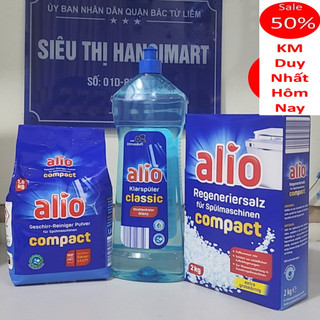 Combo nước làm bóng bát alio 1000ml + bột rửa bát alio 1,5kg - hanoimart, bột alio 1.5kg và nước trợ xả alio 1l cho máy