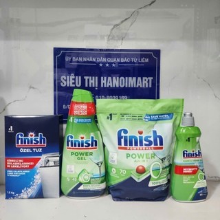 Nước Gel rửa bát Finish eco hữu cơ 900ml + muối finish 1kg + nước làm bóng chén trợ xả, bột viên