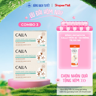 Combo 3 hộp khăn khô Bông Bạch Tuyết làm sạch da Calla đa năng 80 miếng/hộp - bông tẩy trang