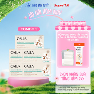 Combo 5 hộp khăn khô Bông Bạch Tuyết làm sạch da Calla đa năng 80 miếng/hộp - bông tẩy trang