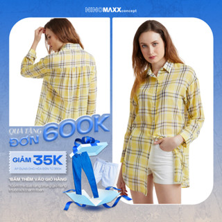 NINOMAXX Áo Sơ Mi Nữ cổ bẻ tay dài có họa tiết sọc caro 100% cotton 1911070