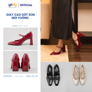  🌸SALE TẾT🌸 Giày cao gót YODY mũi vuông đế to chắc chân da PU đệm êm chân cao 7cm GIN7042 