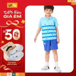 Áo phông có cổ cho bé chất liệu cotton áo polo trẻ em in họa tiết hải lý thoáng mát mềm mại thương hiệu YODY APK7002