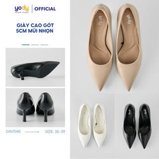 Giày cao gót YODY mũi nhọn hack dáng, cao 5cm, da PU, đệm êm chân GIN7040