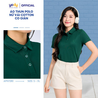 Áo phông có cổ YODY nữ tay ngắn vải cotton mắt chim,áo thun cổ bẻ phông thoáng mát mềm mịn APN7280