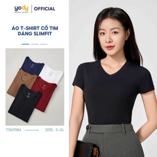 Áo thun tshirt nữ YODY cổ tim dáng slimfit vải viscose TSN7294
