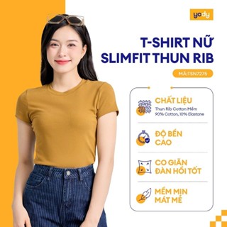 Áo thun t-shirt Nữ YODY form slimfit, thun rib cotton mềm, thoáng mát WCTS25S189 (TSN7275)