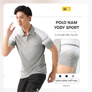 Áo polo nam thể thao YODY Sport tay phối chuyển màu, slimfit, thoáng mát, thấm hút SAM7019