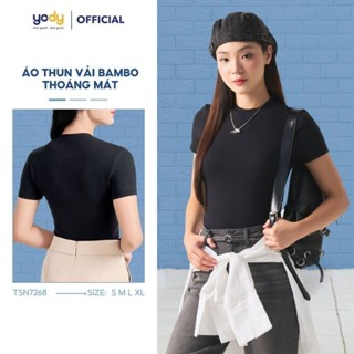 [SALE] Áo thun nữ YODY dáng ôm, cổ tròn, cao, vải bambo mát mẻ, co giãn TSN7268