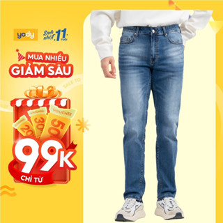 Quần jeans nam YODY quần bò dáng slim fit ống côn chất liệu cool max thoáng mát QJM7023