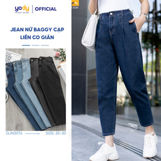 Quần jean nữ Yody dáng baggy thoải mái, cạp cao cotton USA Co Giãn, quần bò tôn dáng TRA - QJN3076