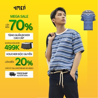 Áo thun nam sọc ngang NAUTICAL 4MEN AT149 form regular thêu hình, vải cotton thoáng mát, co giãn