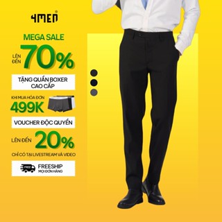 Quần tây âu nam co giãn 4MEN QT058 form slimfit Hàn Quốc ống ôm đẹp, vải cao cấp không nhăn, 3 màu đen, xám, xanh đen