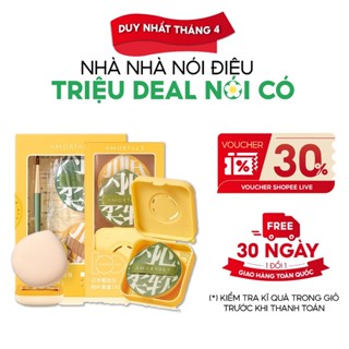 Bộ 2 mút trang điểm AMORTALS CHÍNH HÃNG sử dụng ướt và khô đa năng với cọ + tặng hộp đựng mút