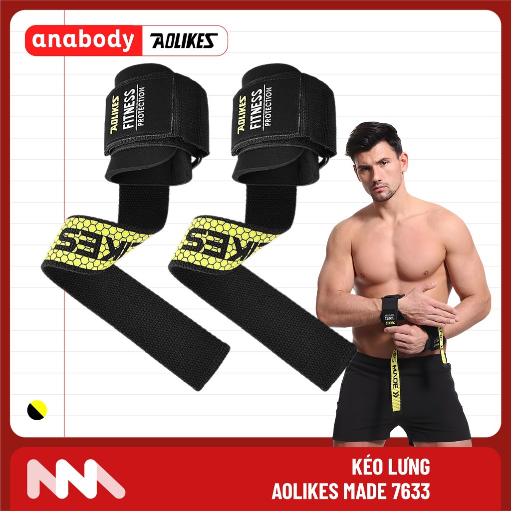 [1 Đôi] Dây Kéo Lưng Cải Tiến Aolikes A-7633 - Quấn Cổ Tay Nâng Tạ, Đu Xà, Tập Gym Cao Cấp Chính Hãn