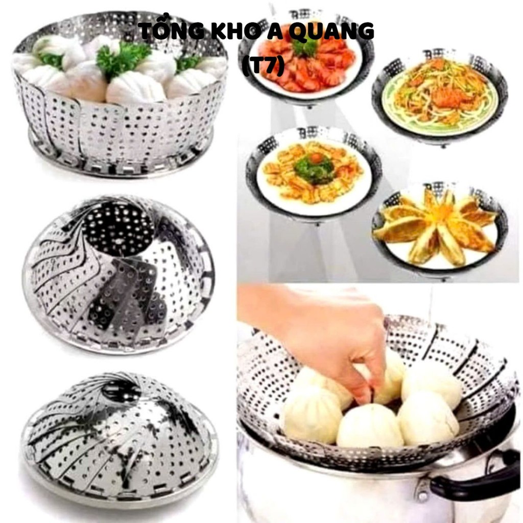 VỈ HẤP ĐỒ XÔI INOX SIZE 23, Khay Vỉ Hấp Vỉ Rổ Hấp Tròn Inox Xếp Gọn Tiện Lợi Inox Chống Rỉ Đường Kín