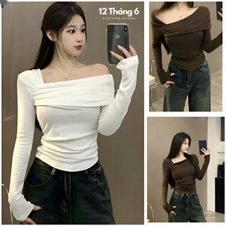 Áo thun nữ  Màu trơn Slim Fit Cổ vuông dài tay 2024 Thời trang Thu Đông Phong cách mới 20 tháng 05 shop MA 205