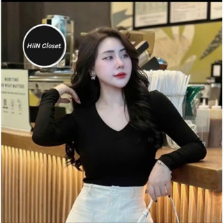Áo thun nữ dài tay cổ tim Justdun chất cotton không pha nilon giữ nhiệt ôm body 20 tháng 05 shop Ma1022