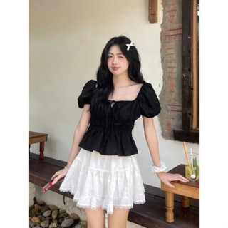 Áo kiểu tay bồng cột nơ chất linen, Áo babydoll tiểu thư bo chun thân xinh xắn 20 tháng 05 shop MA329
