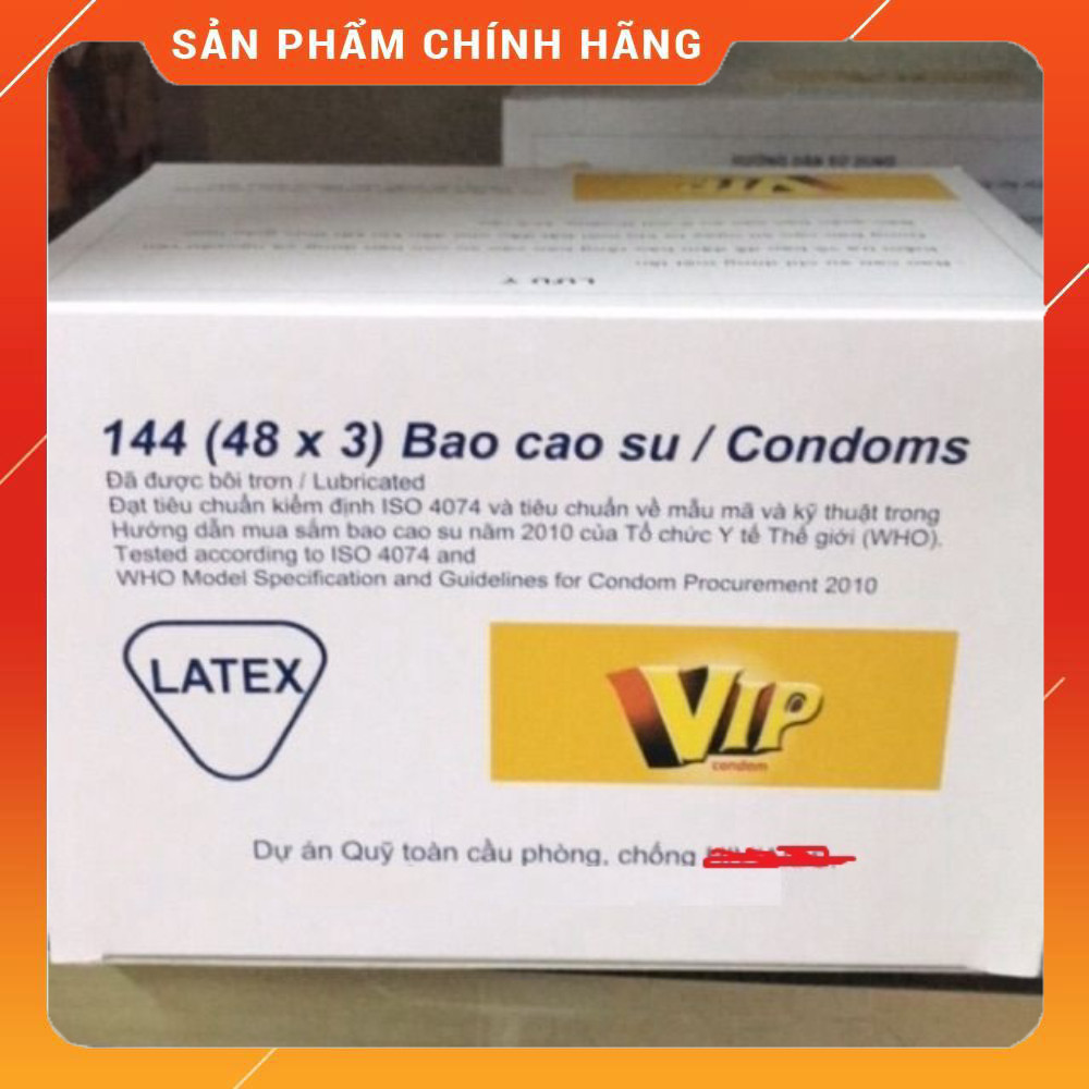 Bao cao su Vip giá rẻ - hộp 144 cái dùng cho gia đình, nhà nghỉ, khách sạn