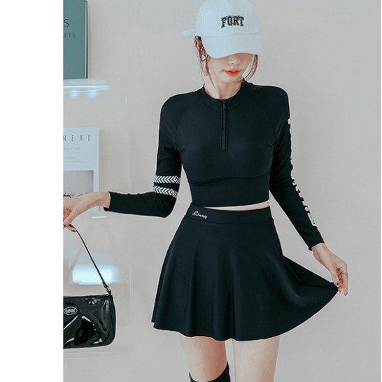 Bikini đi biển 2 mảnh kín đáo dài tay dạng váy khóa kéo Dolphin246 chất vải co giãn cực đẹp hàng QC 