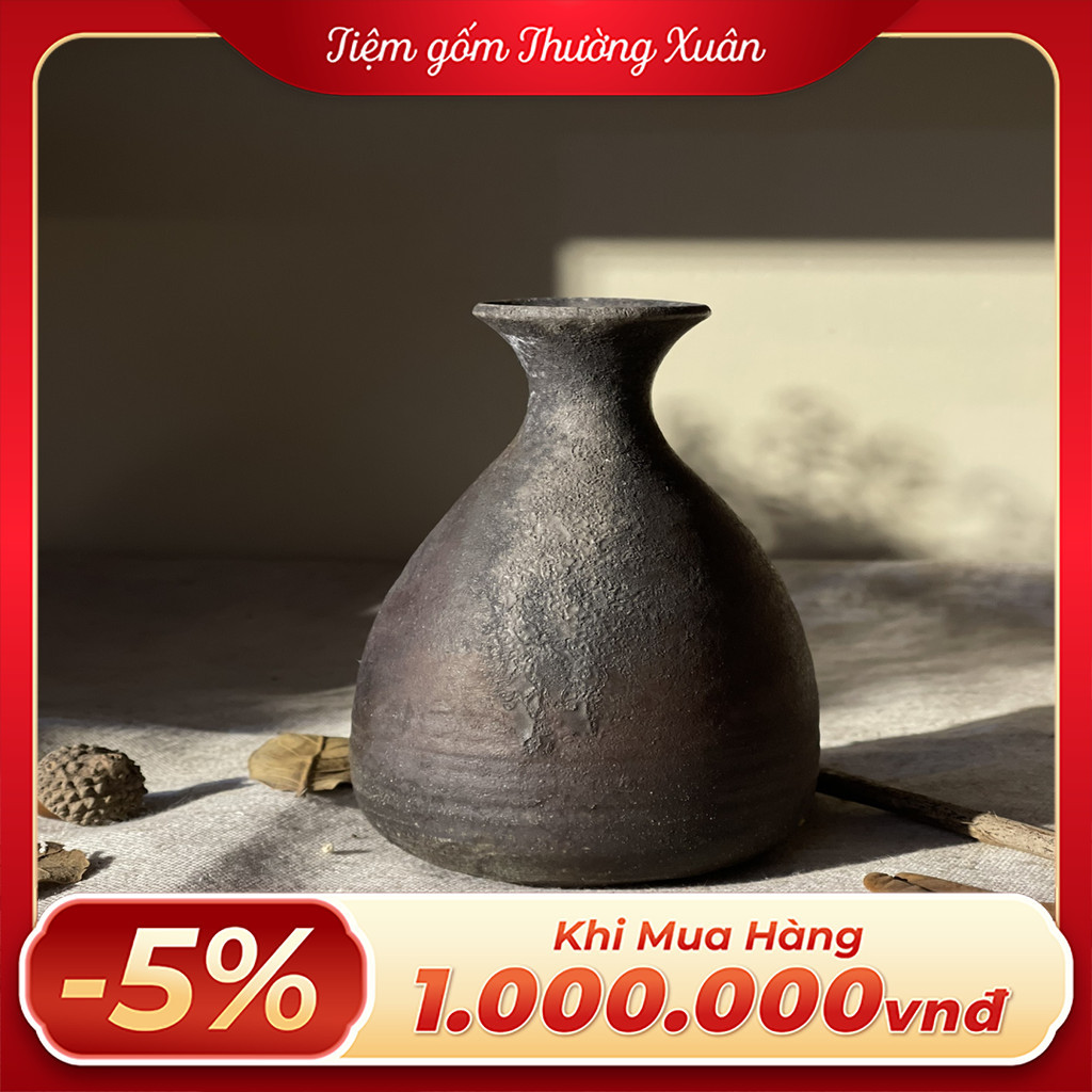 Bình gốm Bizen decor mini miệng loe