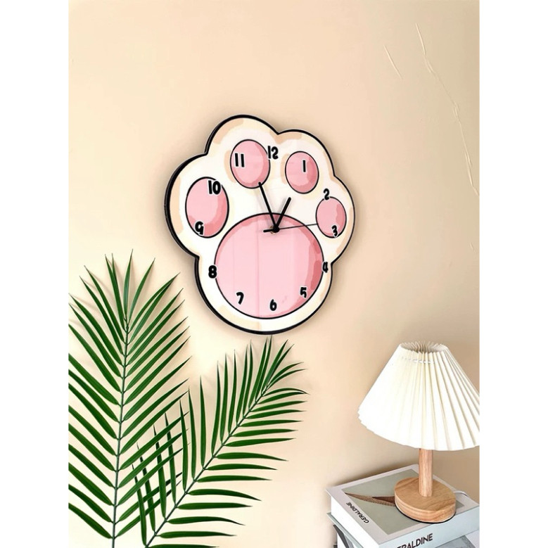 [DN] Đồng hồ treo tường tráng gương pha lê họa tiết mèo Paw độc đáo, đồng hồ treo tường, phòng khách